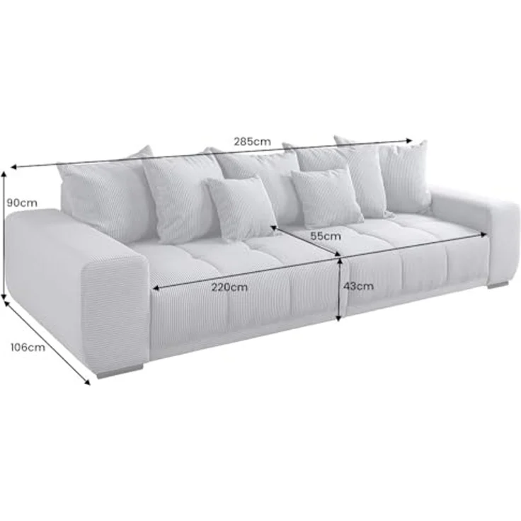 riess-ambiente Big-Sofa ELEGANCIA 285cm anthrazit, Einzelartikel 1 Teile, XXL Couch · Cord · mit Federkern · inkl. Kissen · Modern Design – Bild 3