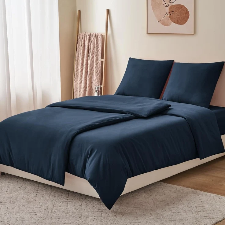 Bettwäsche Set 135x200 Dunkelblau Mikrofaser Reißverschluss – Bild 3
