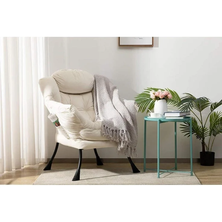 Sessel Ohrensessel Relaxsessel Lesesessel Samt Stahlrahmen Beige – Bild 2