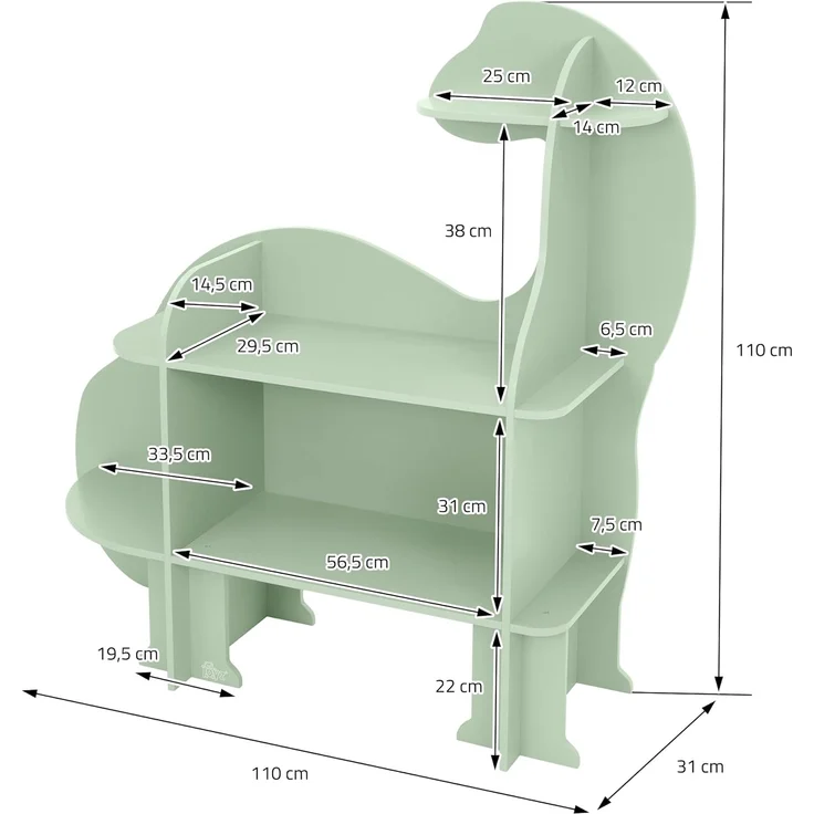Joyz Spielzeugtruhe Kinderregal Kindermöbel Kinderzimmerregal Spielzeug Spielzimmer Möbel, Dino Bücherregal mit 3 Ebenen MDF – Bild 3
