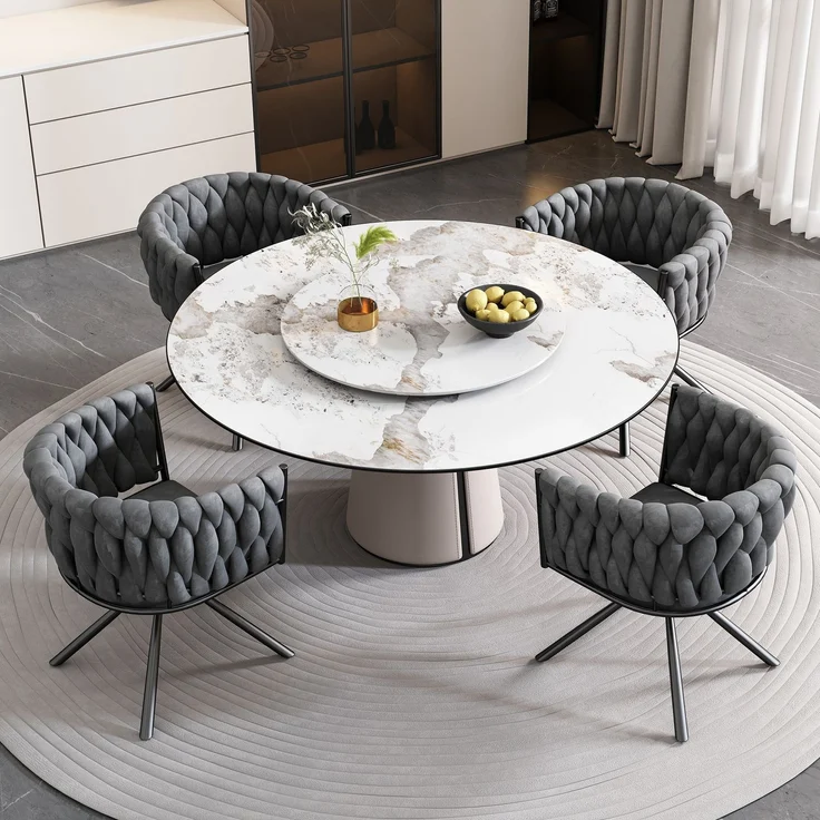 Merax Samt-Esszimmerstuhl, 4er set, Schlafzimmer-Drehstuhl, Freizeit-Drehstuhl mit vier Stützbeinen aus Metall, grau – Bild 3