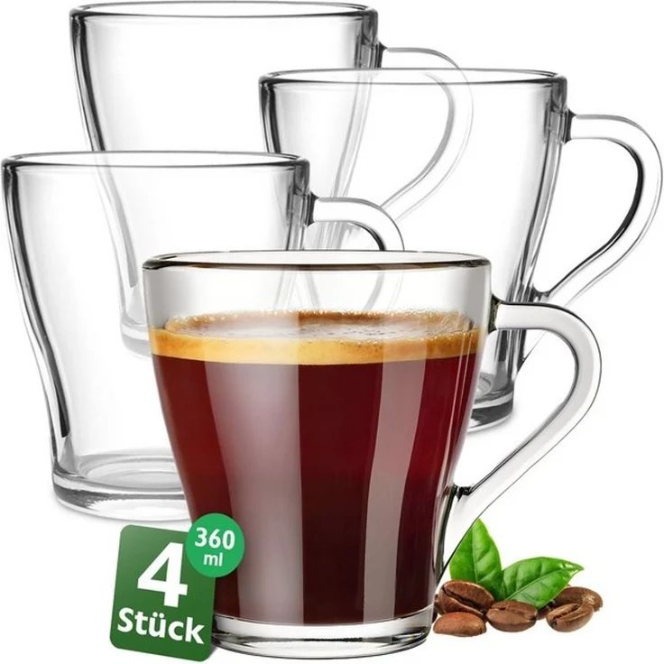 KONZEPT Teeglas mit Henkel XL Set 360 ml Kaffeegläser Transparent Glühweingläser, 4-tlg, Set 4/6 tlg. für Heiße Getränke, spülmaschinenfest – Bild 4