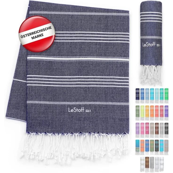 LeStoff Hamamtuch - 100% Bio-Baumwolle, 95 x 180 cm, Vorgewaschen, Saugstark, Schnelltrocknend, Badetuch, Badehandtuch groß, Saunatuch Herren, Saunahandtuch Damen, Sauna, Wellness, Spa (Dunkelblau) – Bild 1