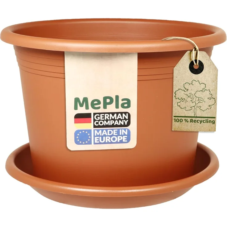 Heimwerkercenter Pflanzkübel MePla Blumentopf Cylindro ø15cm, Untersetzer ø14cm Terra, Kunstoff
