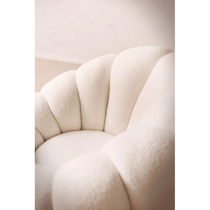 Sessel und Hocker Set aus Teddyfell Weiß 97 x 95 x 65 cm – Bild 3
