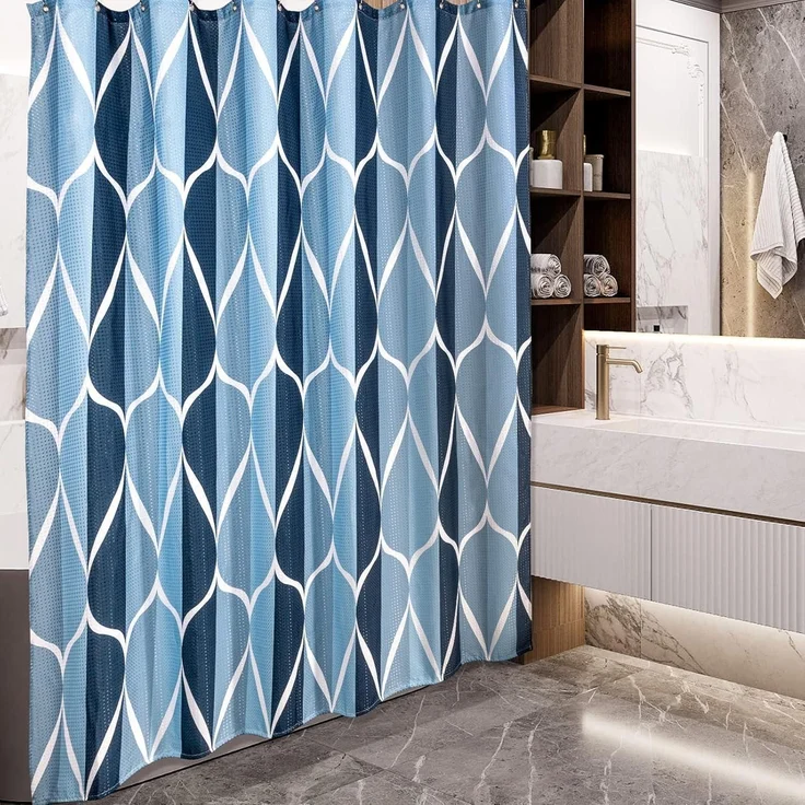 Geometrischer Duschvorhang Stoff Wasserdicht Anti-Schimmel Blau 182x182cm – Bild 2