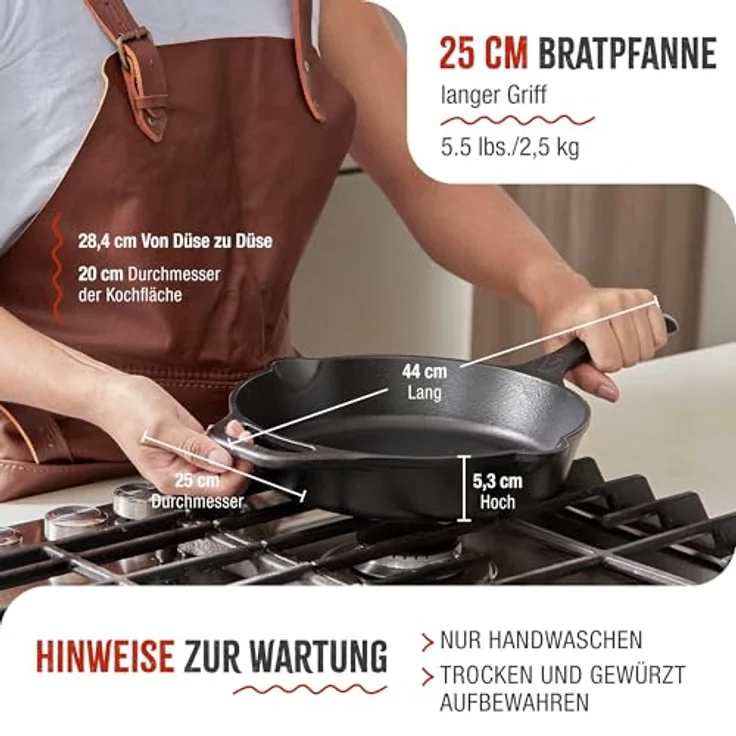 Victoria SKL-210 Cast Iron Skillet. Frying Pan with Long Handle, 10, Black – Bild 5
