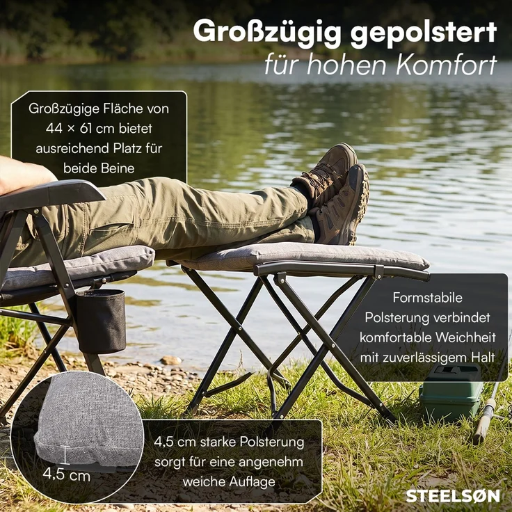 STEELSØN 'Hoggar' Hocker faltbar, bis 100 kg, gepolsterter Klapphocker, Fußhocker 46 cm hoch – Bild 6