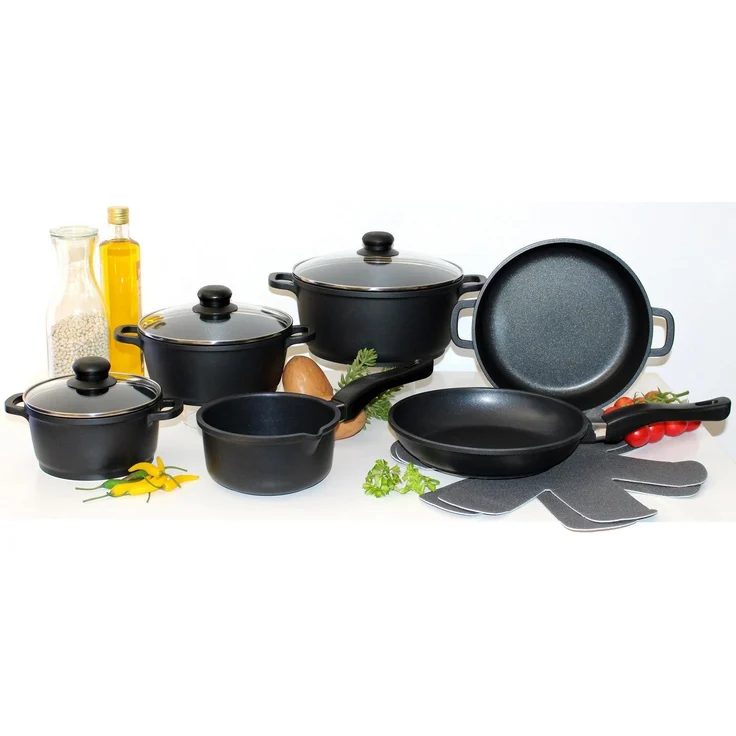 Elo Basic Topf-Set Black, Aluminiumguss (Set, 6-tlg, 3 Töpfe mit Deckel), mit hochwertiger Antihaftversiegelung, Induktion – Bild 5