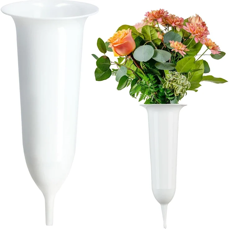 KADAX Vase, Fläschchen für Friedhof, angetriebener Grabstein, 23 cm, Grabstein für Blumen, weiß – Bild 1