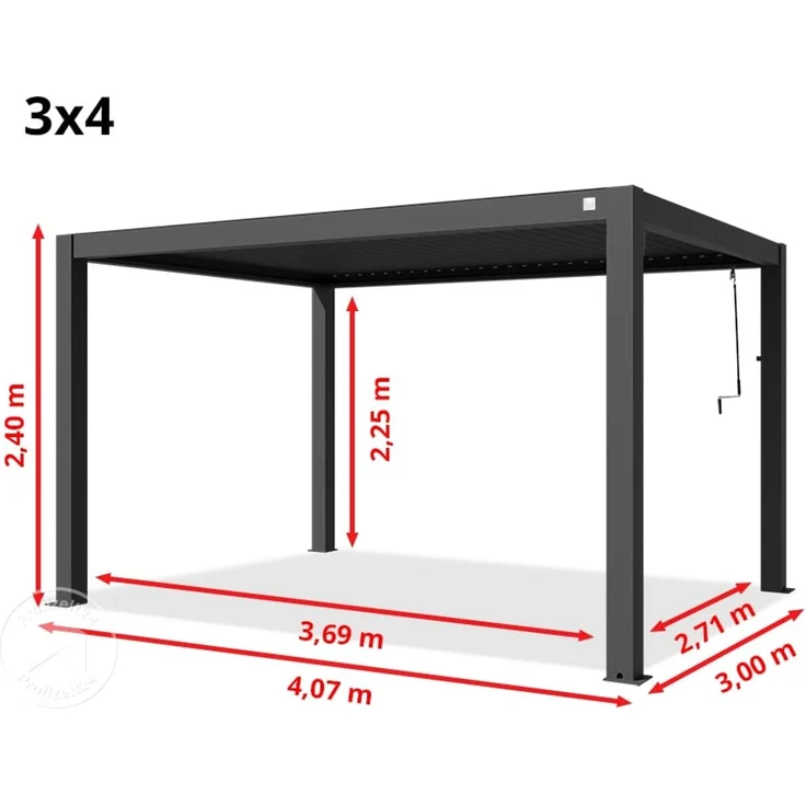 PRIMEYARD Pergola 3x4 m Aluminium Pfosten mit Lamellendach aus Aluminium anthrazitfarbeneTerrassenüberdachung – Bild 10