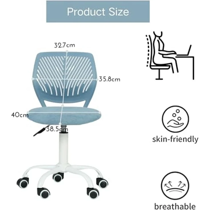 FurnitureR Teenage Office Stuhl, höhenverstellbar, armless Sitz, bunt, Study für Zuhause und Büro, Computersitz, ergonomisch & Swivel, 40,5 x 44 x 87 cm, Curio Blue – Bild 2