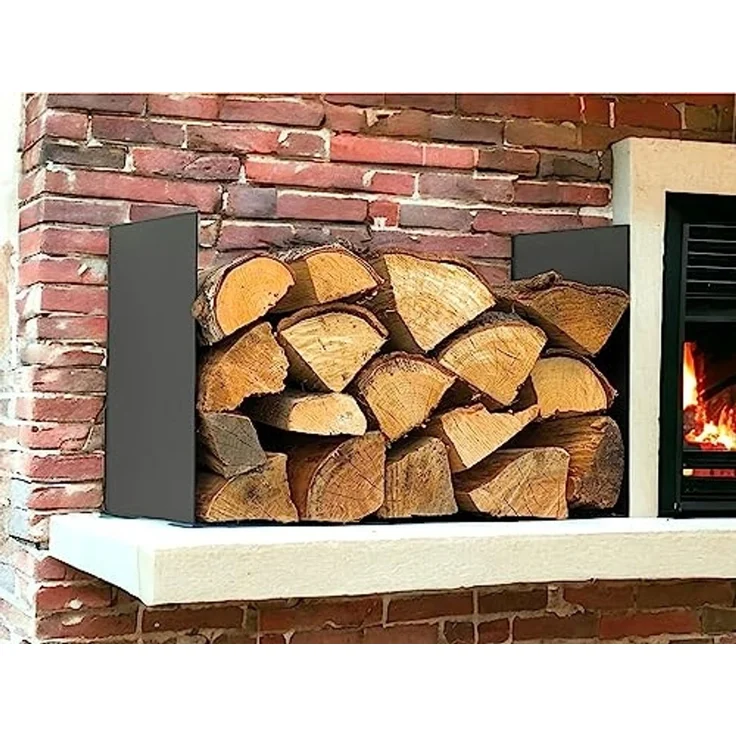 DanDiBo Kaminholzregal Innen Metall Schwarz Kaminholzständer mit Rückwand an der Wand Hängend 96432 Holzkorb Kaminholzhalter – Bild 5