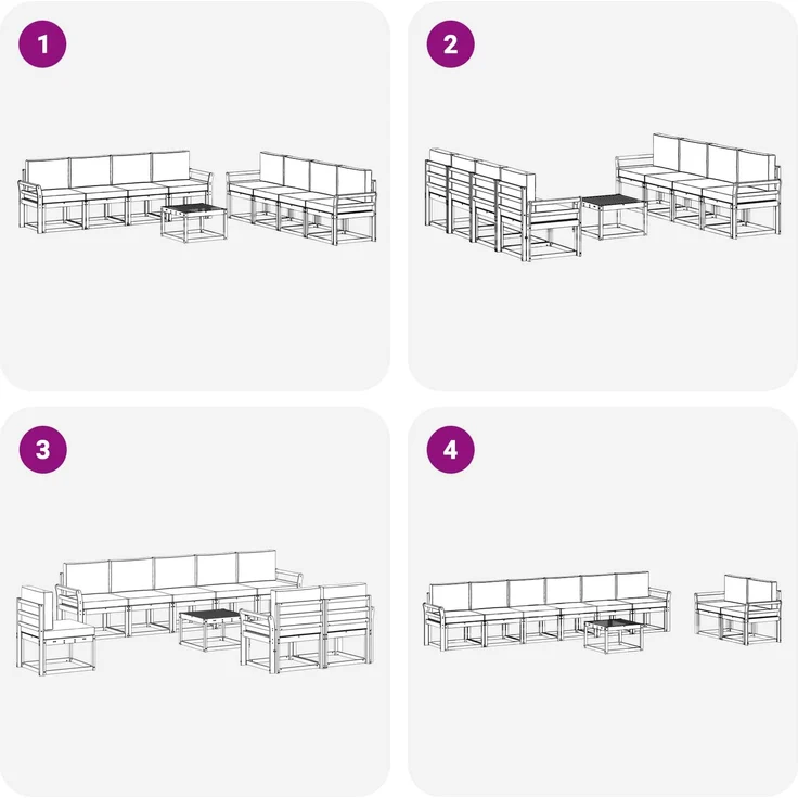 vidaXL Outdoor-Sofagarnitur mit Kissen 9 pcs Natürlich und Hellgrau 3366184 – Bild 7