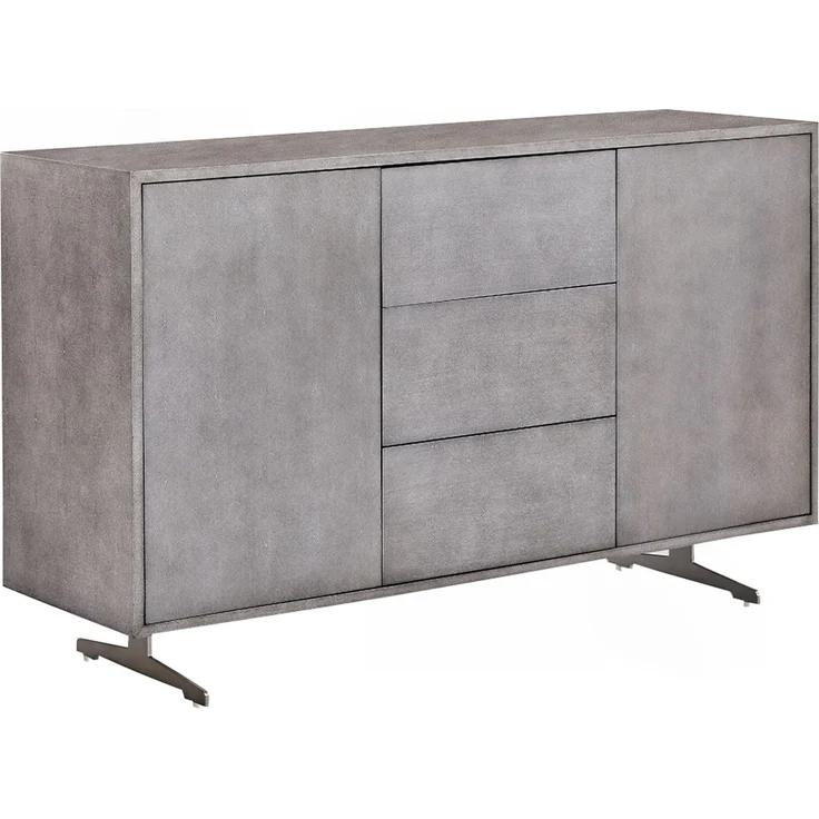 KAWOLA Sideboard GALA 2 Türen 3 Schubladen Kunstleder grau Fuß Edelstahl gebürstet 85 x 40 x 140 cm – Bild 3