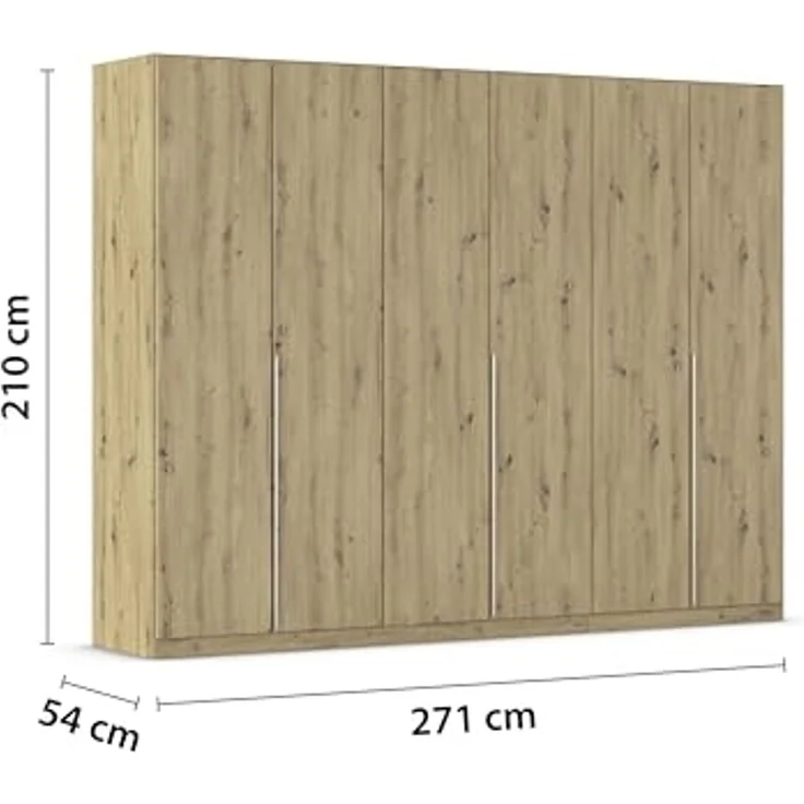 Rauch Möbel Alabama, Kleiderschrank für Schlafzimmer, Kinderzimmer, Wohnzimmer, Garderobe, Flur, 6-türig, mit Zubehör Premium, Farbe Eiche Artisan, Holz, Breite 271 cm – Bild 3