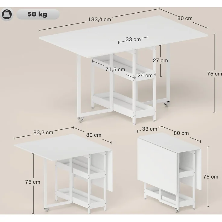 HOMCOM Esstisch, Spanplatte, Metall, Weiß, 133,4L x 80B x 75H cm – Bild 3