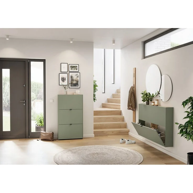 Germania Schuhschrank 3235-629, in Taupegrün/Navarra-Eiche-Nb, mit Klappendämpfung, 71 x 126 x 22 cm (BxHxT) – Bild 1