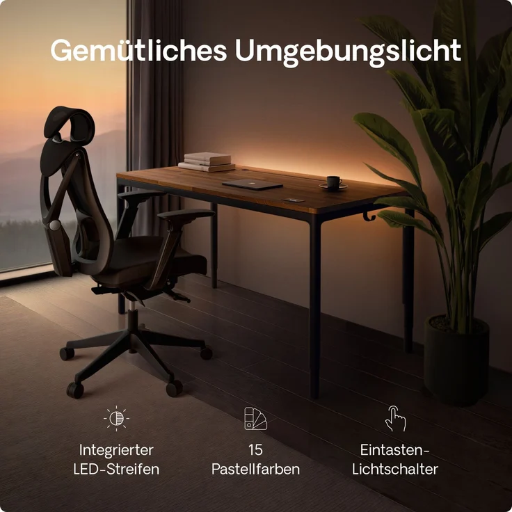 Desktronic Elektrisch höhenverstellbarer Schreibtisch HomeMax 160x80 cm Schwarz/Massives Walnussholz mit Memory-Funktion, Anti-Kollisions Technologie, USB-A und USB-C-Ladeanschlüssen – Bild 5