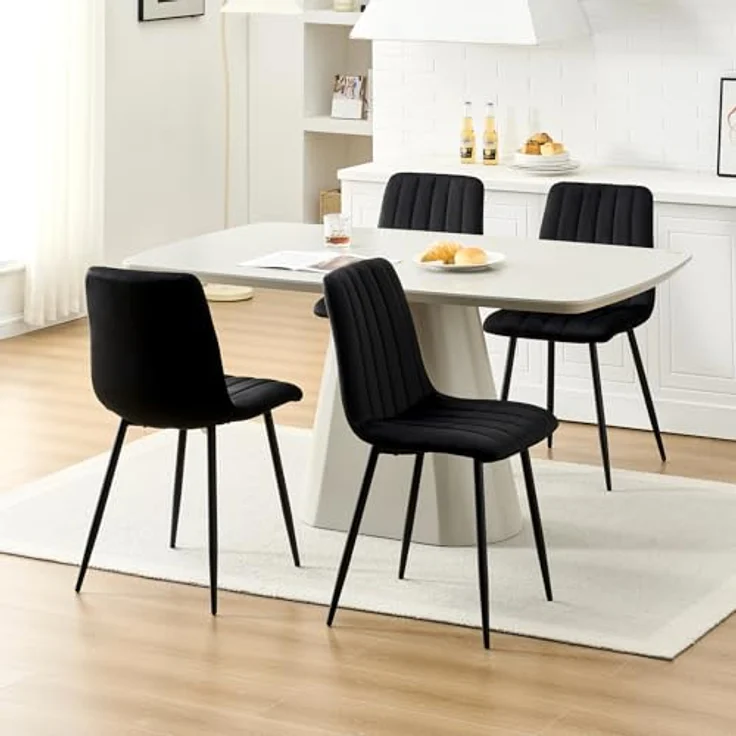 TUKAILAI Esszimmerstühle 2er Set, Beigefarbene Samt-Esszimmerstühle，Bequemer Polsterstuhl，Mit rutschfesten Metallfüßen (Schwarz) – Bild 10