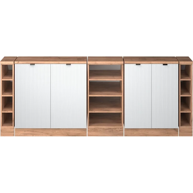 Küchenschrank für Dachschrägen R-Line Weiß Riffel 210 cm 5er Set Schrankkorpuss 60 cm Tiefe Vicco – Bild 3