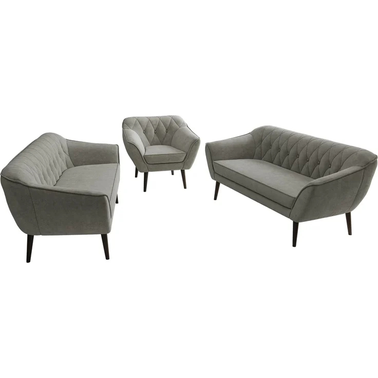 Wohnzimmerset, Möbelset PIRS 3-3-1, Armlehnen, Wellenfederung, schwarze Füße, Dreisitzer Sofas mit Sessel, Polstermöbel Set - Grau Stukture – Bild 8