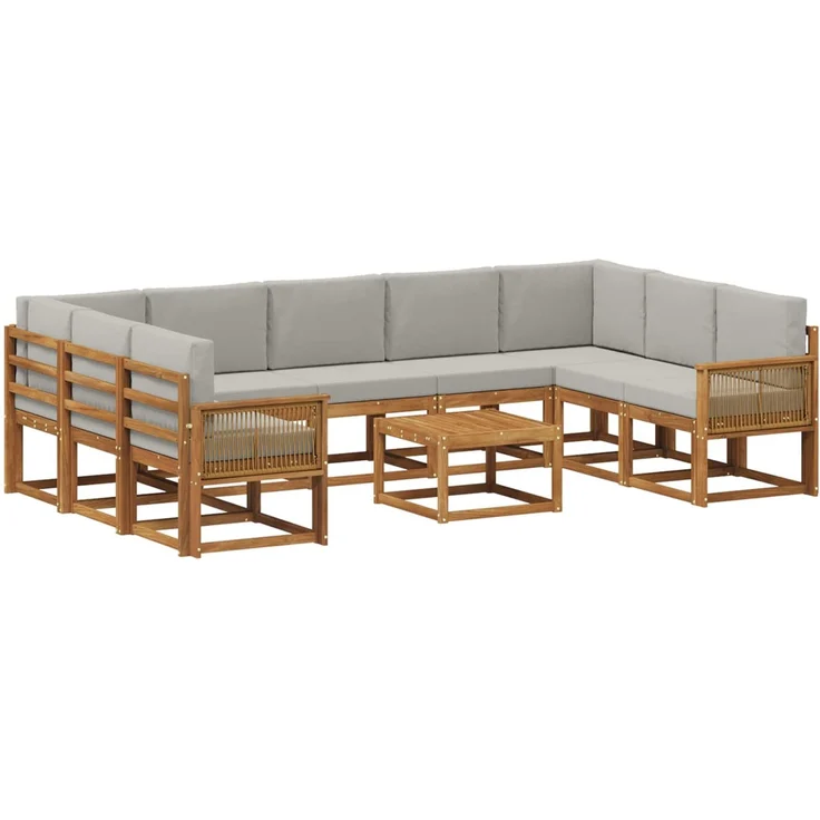 vidaXL Outdoor-Sofagarnitur 10 stk. 9-Sitzer Natur und Hellgrau 3385557 – Bild 2