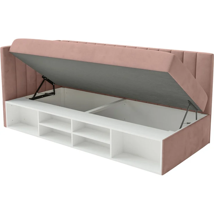 Selsey 'Ventrio' Jugendbett linksseitig mit Regalen, Easy-Clean-Samtbezug, hellrosa, 90x200 cm – Bild 4