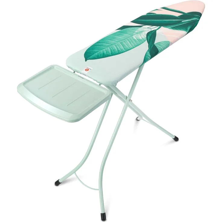 Brabantia Streckmetall Bügeltisch mit Dampfstationsablage Solide, Bügel Tisch, Bügelbrett, Tropical Leaves / Mint, 124x38 cm, 118388