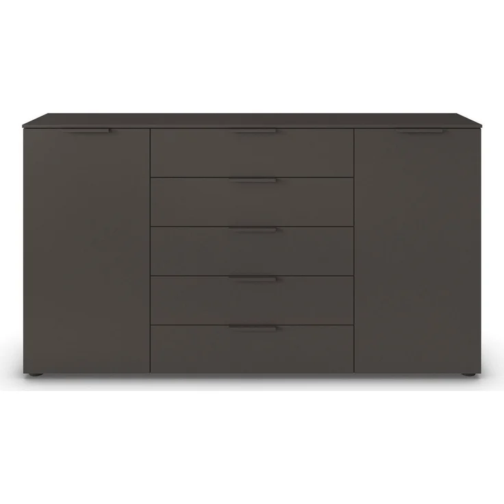 Rauch Möbel Flipp, Kombikommode, Kommode mit Stauraum für Wohnzimmer, Schlafzimmer, Flur, 4 Fachböden, Graphit, 2-türig, 5 Schubkästen, Griffe graphit, 180 x 100 x 42 cm – Bild 5