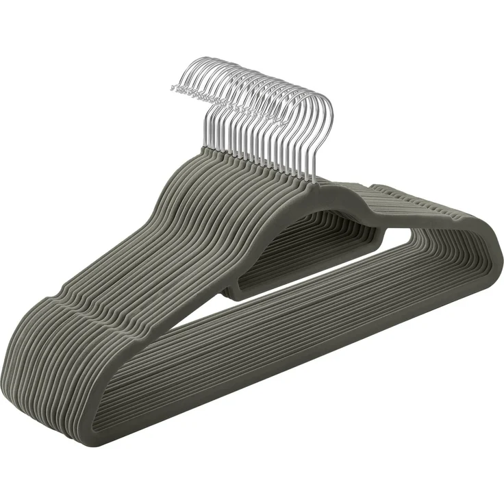 SONGMICS Kleiderbügel Samt, 20er Set, Bügel, rutschfest, kleine Stange für Krawatten, 360° drehbarer Haken, 0,6 cm dick, platzsparend, 43,5 cm lang, für Mäntel, Hosen, Silber-Grau CRF20V