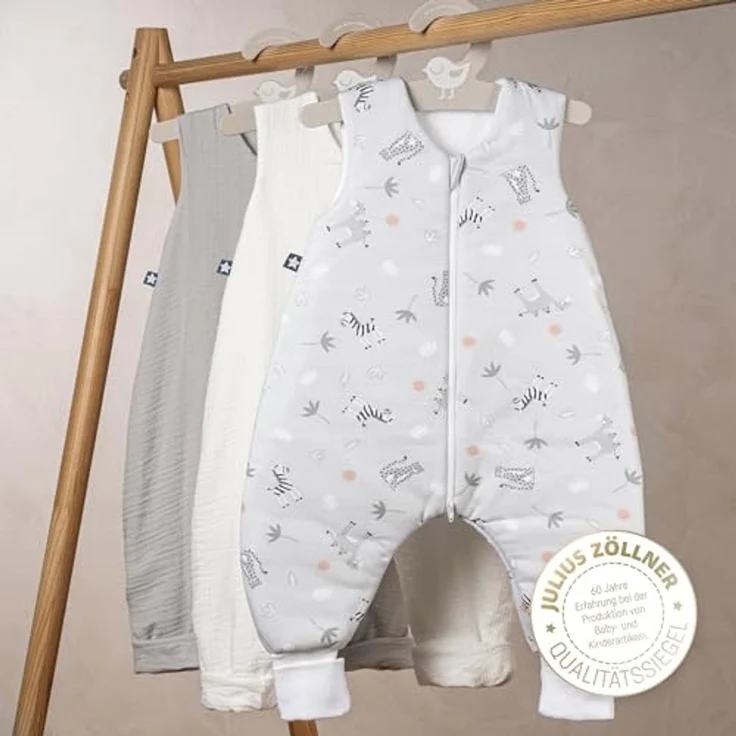 Julius Zöllner Schlafoverall Jumper Jersey, warme Füllung 2,5 TOG, waschbar bei 60°C, Made in Germany, Oeko TEX Standard 100, Savanne grau, Gr. 92 – Bild 3