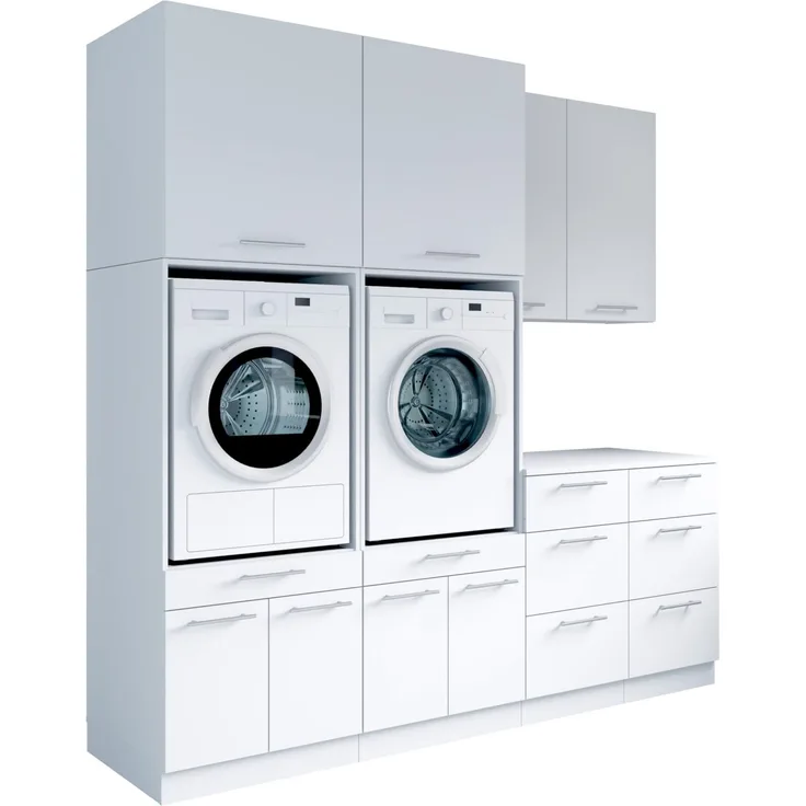 Laundreezy Waschraum Komplett-Set, Weiß - Modulares Schranksystem für Waschküche & Hauswirtschaftsraum - 236 x 238 x 68 cm (B/H/T)