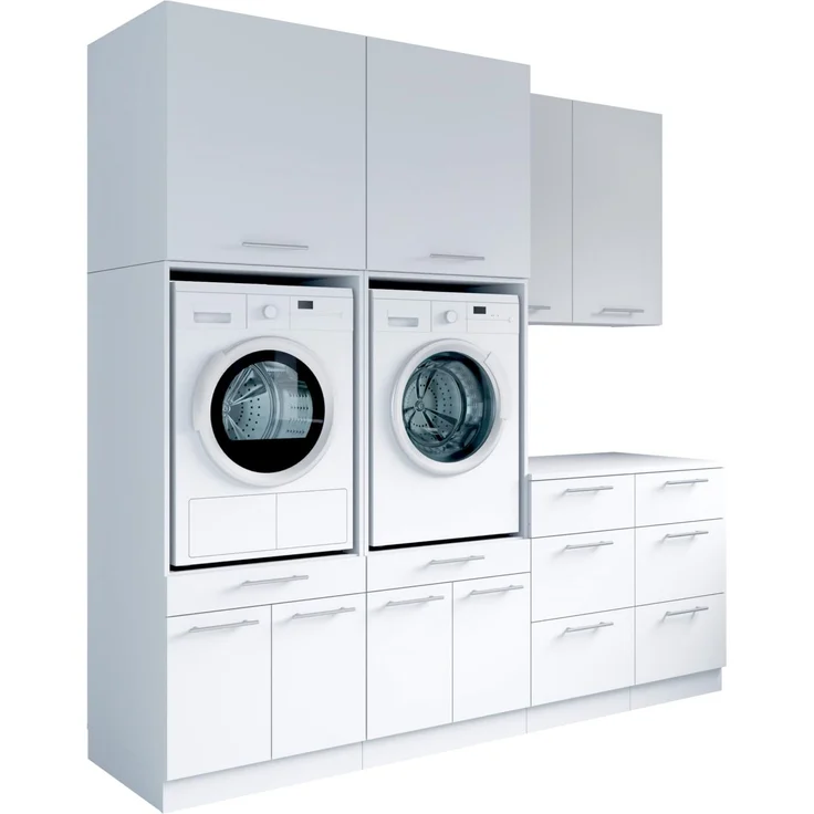 Laundreezy Waschraum Komplett-Set, Weiß - Modulares Schranksystem für Waschküche & Hauswirtschaftsraum - 236 x 238 x 68 cm (B/H/T)