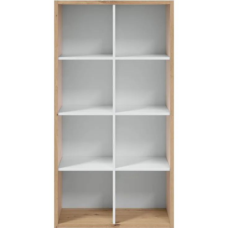 Vertikales oder horizontales Regal mit 8 Löchern, Bücherregal, Aufbewahrungssystem, Modell Noa, Finish in Eiche und Weiß Artikel, Maße: 71,5 cm (L) x 137 cm (H) x 33 cm (F) Wald