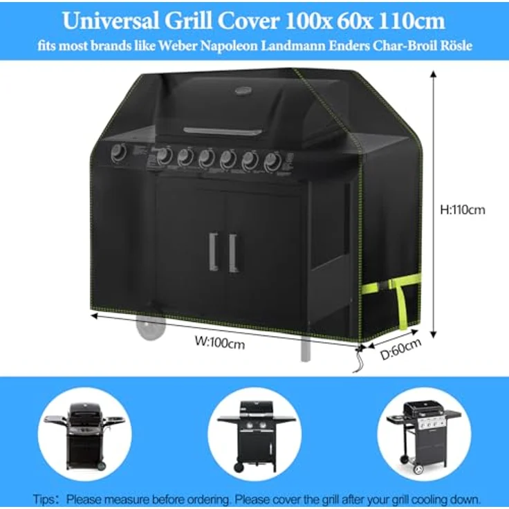 Grill Abdeckhaube, VDISRR Wetterfest Grillabdeckung, 420D Oxford Gasgrill Abdeckplane, Wasserdicht Grillschutzhülle, 100 x 60 x 110 cm, Reißfest, UV, Schutz Grill vor Verblassen, Rost und Schimmel – Bild 3