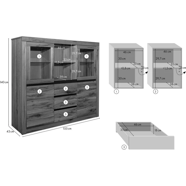Highboard Wildeiche / Zerreiche 155x43x140 braun geölt MONTREUX #356 – Bild 8