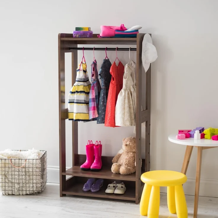 Iris Ohyama, Garderobenständer, Garderobenständer mit Regal für Kinder, Kinderkleiderorganizer,Modular, Zeitgenössisch, Schule, Zimmer, Eingang - Kids Garment Rack - KWR-1 - Braun – Bild 2