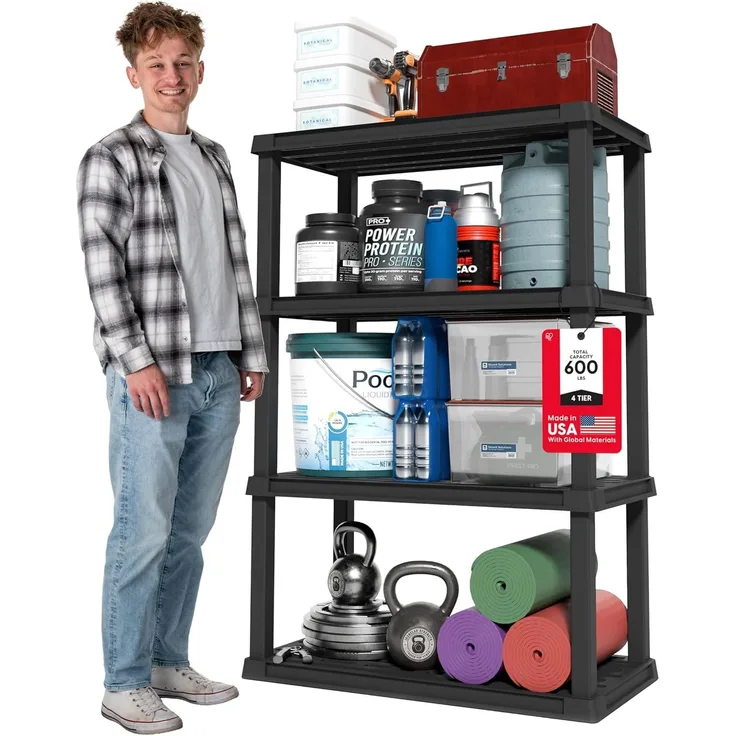 IRIS USA Regal mit 4 Ebenen, Feste Höhe, mittelgroßer Aufbewahrungs-Organizer für Zuhause, Garage, Keller, Schuppen und Waschküche, 61 cm B x 30,5 cm T x 83,8 cm H, hergestellt aus recycelten