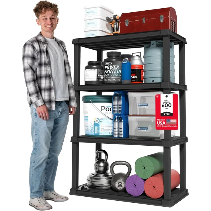 IRIS USA Regal mit 4 Ebenen, Feste Höhe, mittelgroßer Aufbewahrungs-Organizer für Zuhause, Garage, Keller, Schuppen und Waschküche, 61 cm B x 30,5 cm T x 83,8 cm H, hergestellt aus recycelten