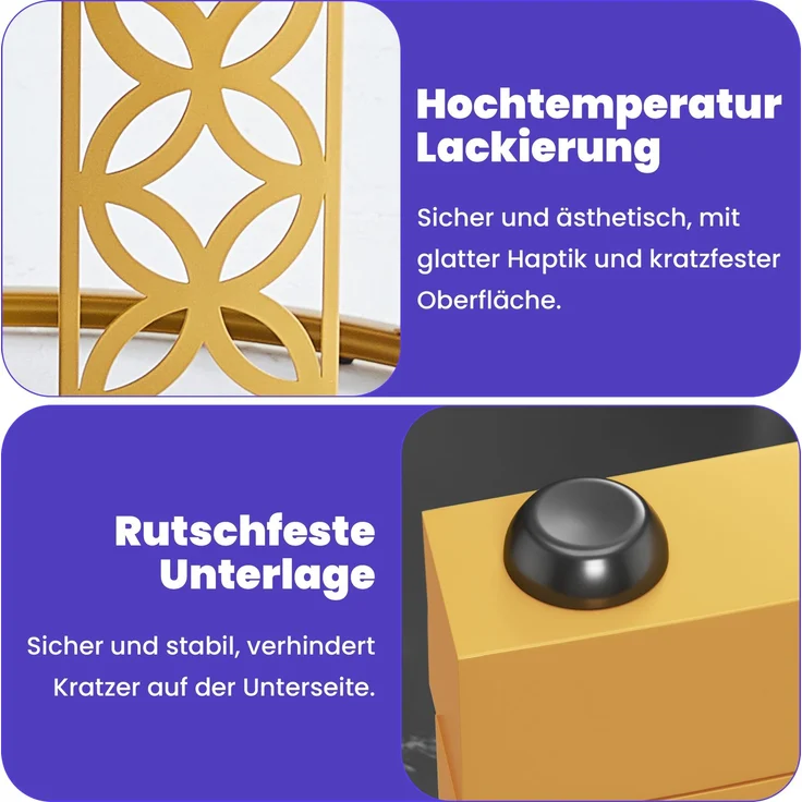 2er-Set Couchtisch nestbar 70x70x45 + 45x45x37 cm, Marmor-Furnier, Metallrahmen, Kontrastdesign – Bild 5