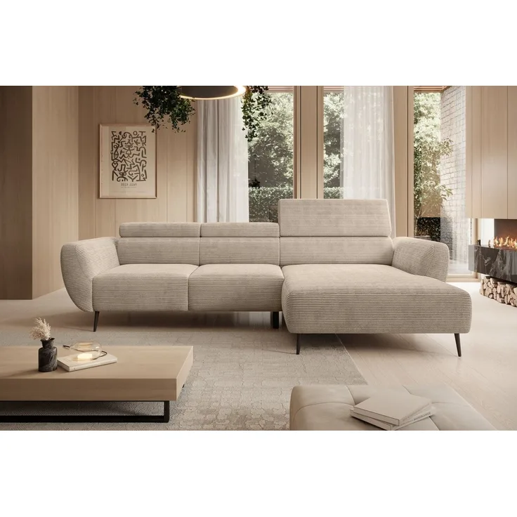 WERK2 Ecksofa Alisson 277 x 174 cm modern & bequem, bodenfrei, Multifunktionen, Cord, L-Form, XXL, elektrische Sitztiefenverstellung, Schlaffunktion