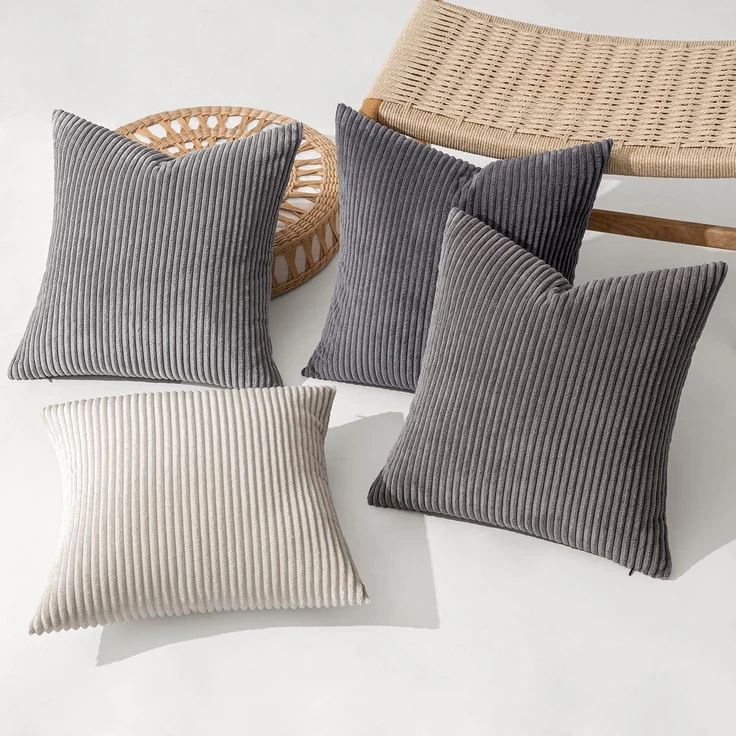 MIULEE Kordsamt Kissenbezug 40x40cm Deko Dunkelgrau 4er Set – Bild 5