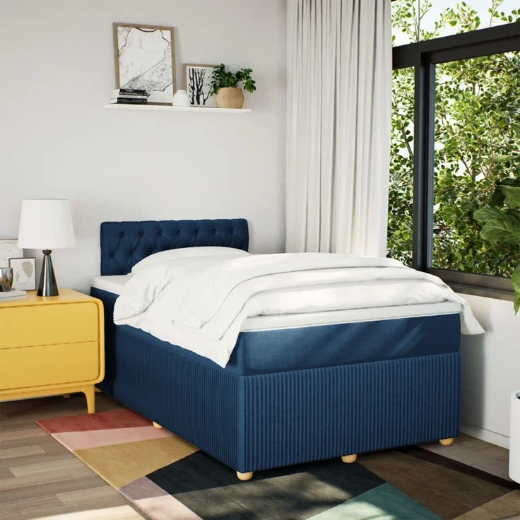 vidaXL Boxspringbett mit Matratze Blau 120x200 cm Stoff 3287436 – Bild 3