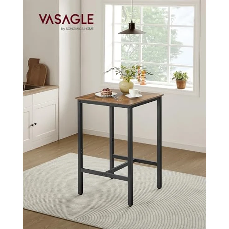 VASAGLE Bartisch, Stehtisch, Küchentisch, hoch, mit Stahlgestell, 60 x 60 x 106 cm, einfache Montage, für Küche, Wohnzimmer, Industrie-Design, vintagebraun-schwarz LBT035K01 – Bild 3