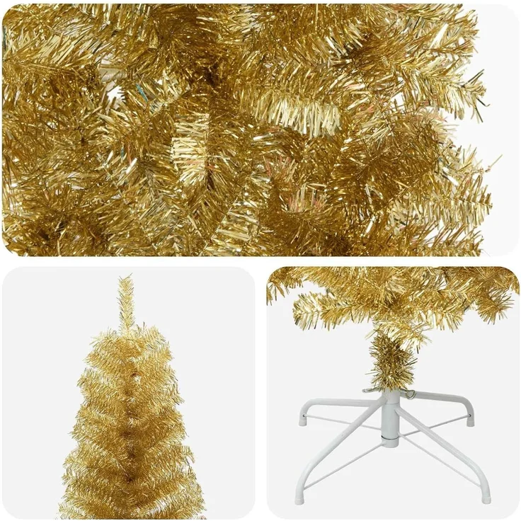 vidaXL Künstlicher schlanker Weihnachtsbaum 180 cm PVC und Stahl Gold 42055257 – Bild 8