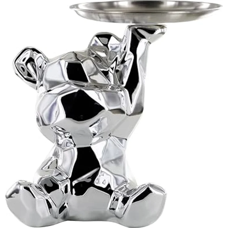 HOME DECO FACTORY Bären-Statue Schale Resin Einzigartig Silber | Resin, Bären-Statue mit Ablageschale, einzigartiges praktisches Design, Dekoration, Wohnzimmer oder Flur, Silber – Bild 3