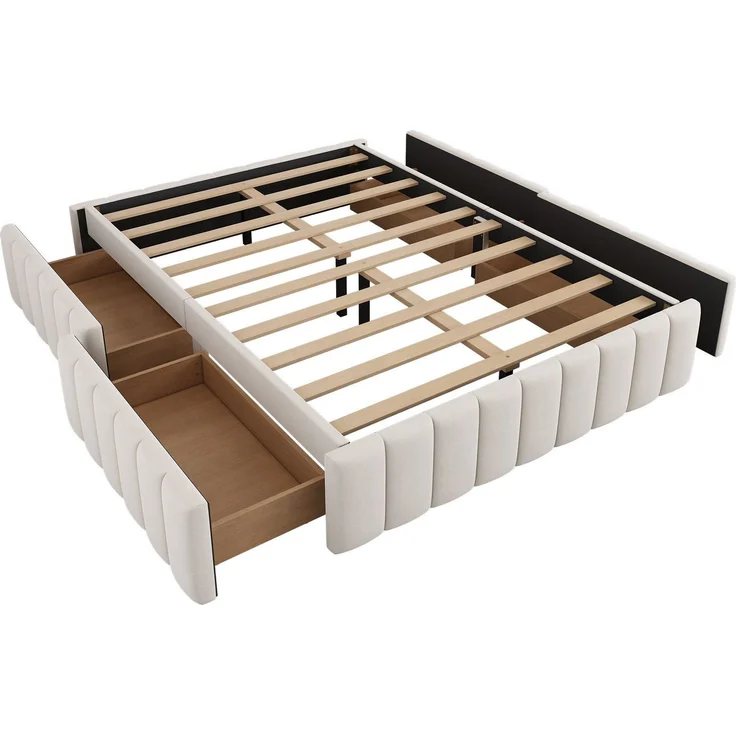 Futonbett mit Lattenrost und 4 Schubladen, 140x200 cm, ohne Kopfteil, Bezug aus Samt – Bild 6