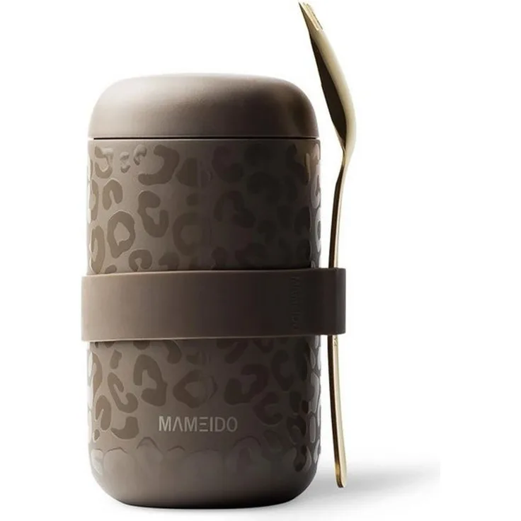 MAMEIDO Thermobehälter, Edelstahl, Kunststoff, Silikon, auslaufsicher mit Deckel und Gabel-Löffel-Besteck in 500 ml & 800 ml