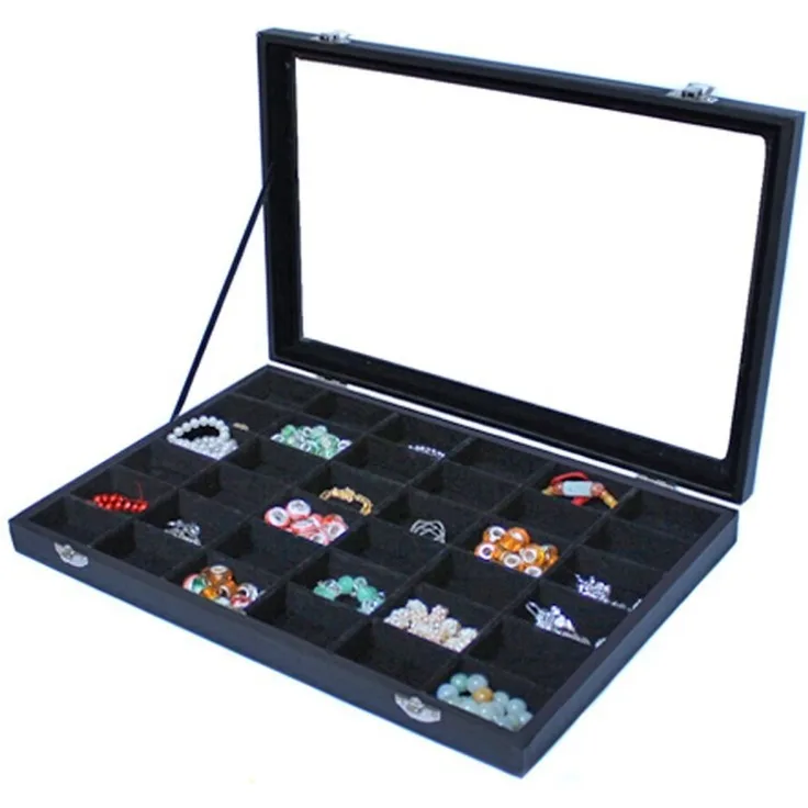Yudu Schmuckkasten Schmuckkasten Schmucklade Schmucktablett Glasdeckel schwarz